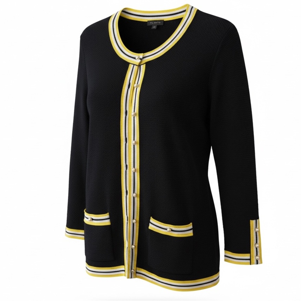Talbots Navy and Yellow Trim Cardigan
